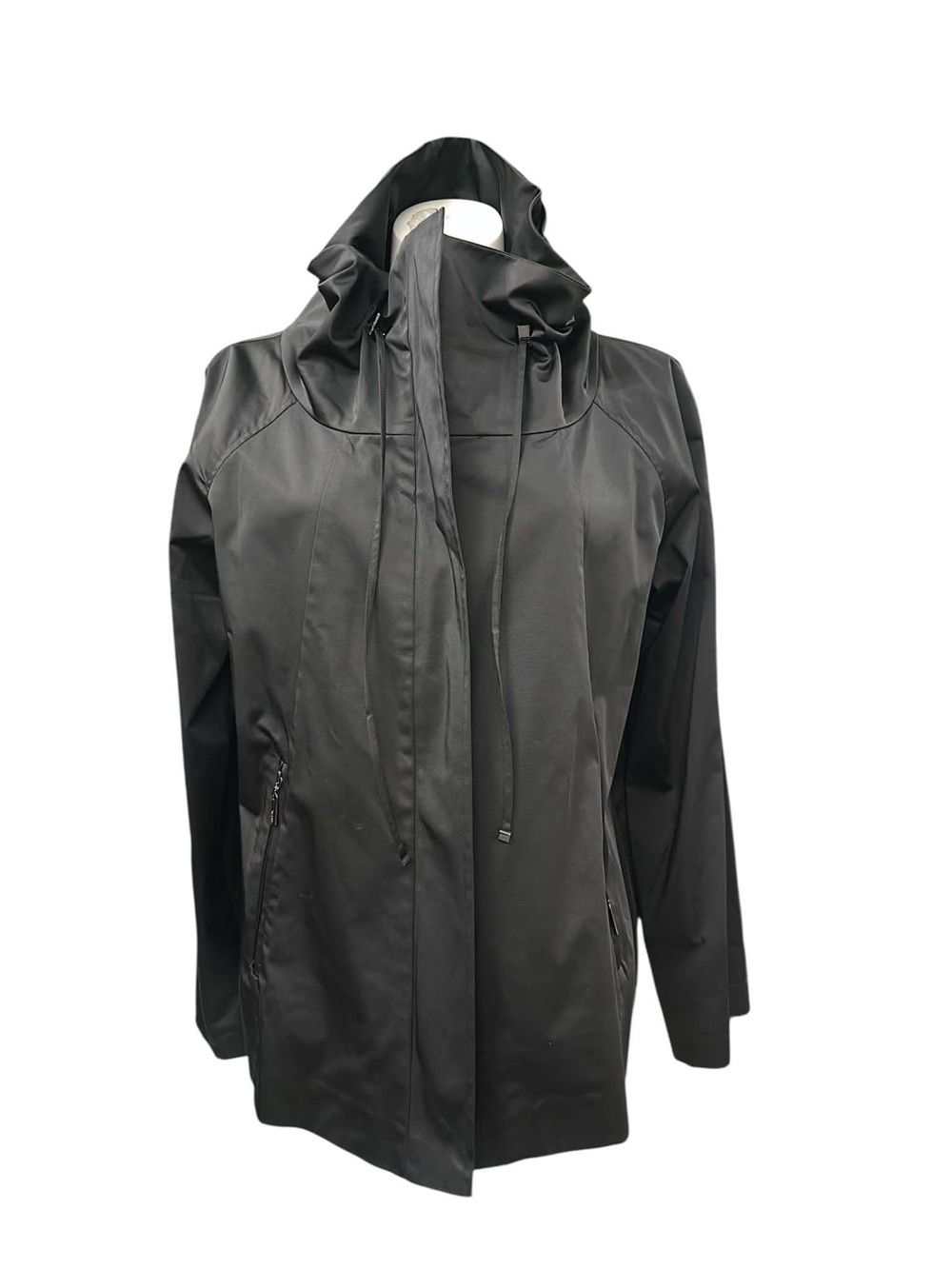 Olsen Black Hooded Trench Coat - Sleek Water-Resistant Layer Size XL